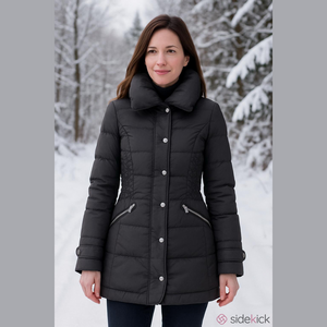 Kenneth Cole down puffer coat smoke taupe quilted fitted duck down duvet Small